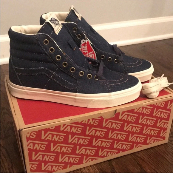 Vans Sk8 High Tops Denim Unisex Skate Shoes mens 7 NWT or women’s 8.5 - Picture 1 of 4
